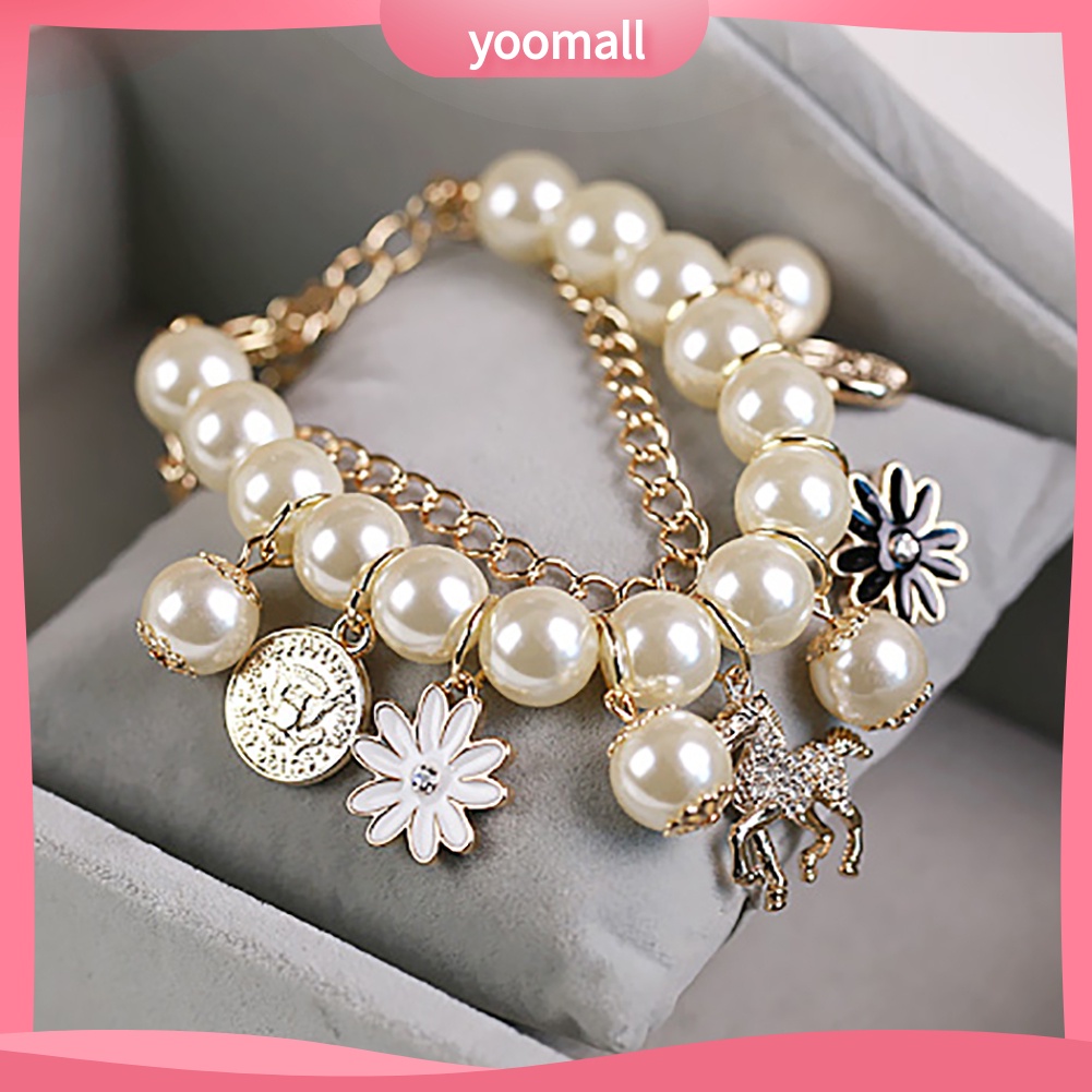 Vòng Tay Chuỗi Hạt Ngọc Trai Nhân Tạo Hình Ngựa Và Hoa Thời Trang Cho Nữ