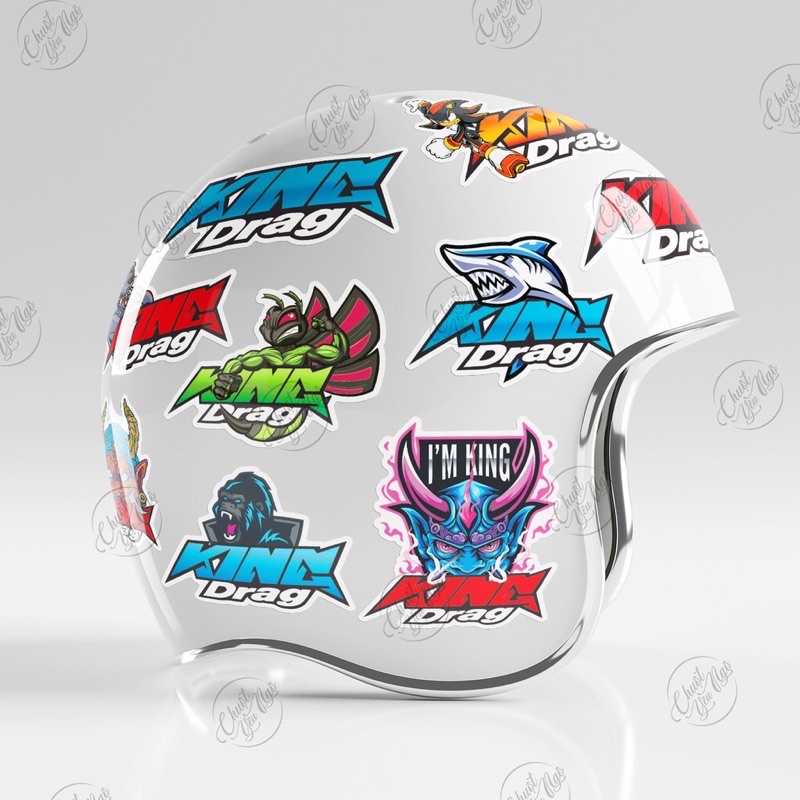 Bộ 9 tem decal King Drag chống nước chất lượng cao dán xe trang trí nón bảo hiểm NT 20