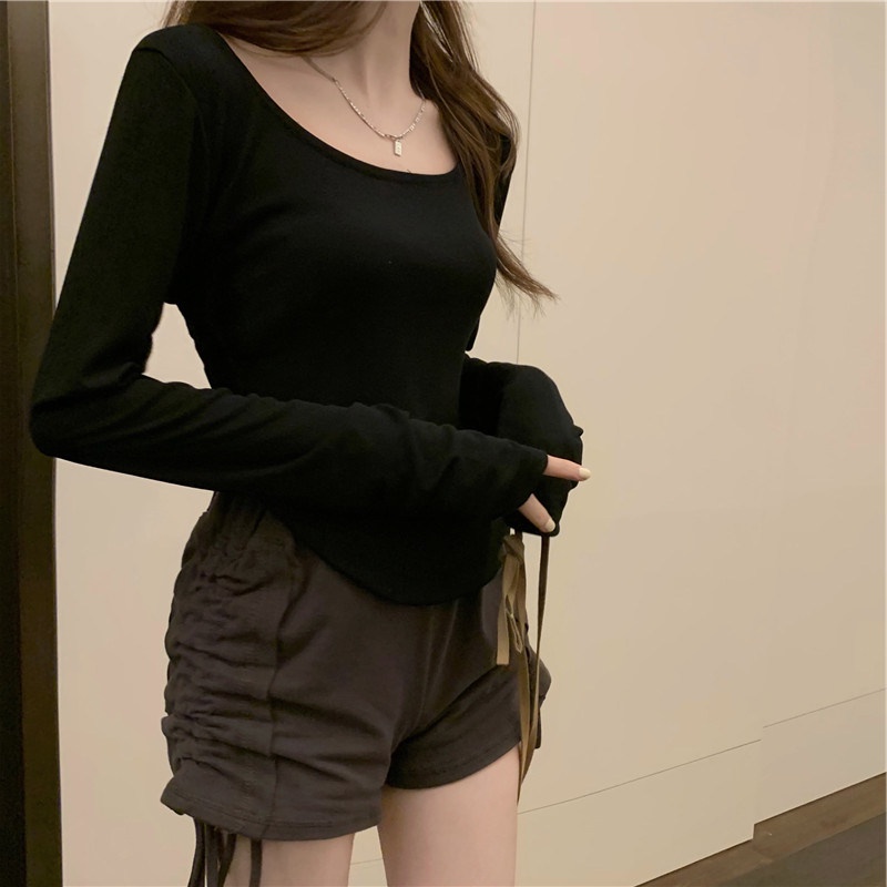 SUXI Áo Thun Tay Dài Màu Sắc Đơn Giản Dễ Phối Đồ Cho Nữ