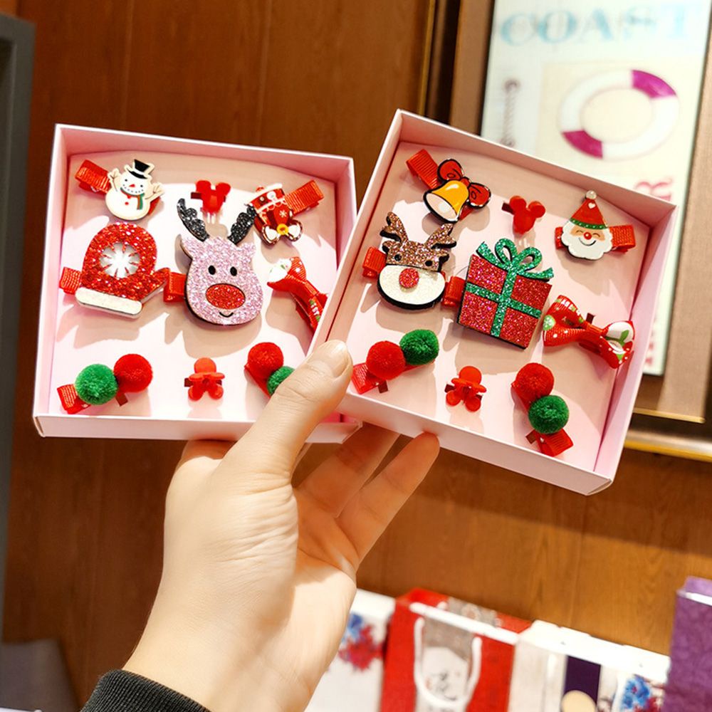 Bộ 9 kẹp tóc họa tiết ông già noel/ tuần lộc dễ thương cho bé gái