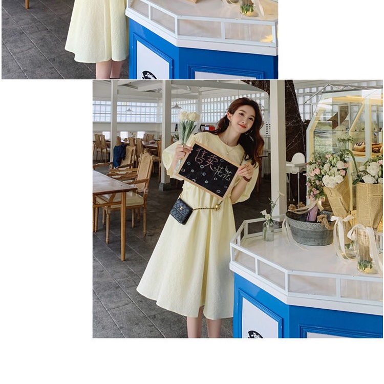 Đầm Công Chúa Tay Phồng Dáng Rộng Màu Vàng Nhạt Phong Cách Hàn Quốc Thời Trang Cho Nữ