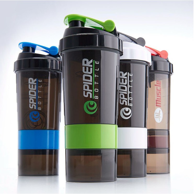 Bình Đựng Nước Tập Gym Sharker Spider 3 Ngăn - chính hãng miDoctor - Có Lò Xo Bên Trong