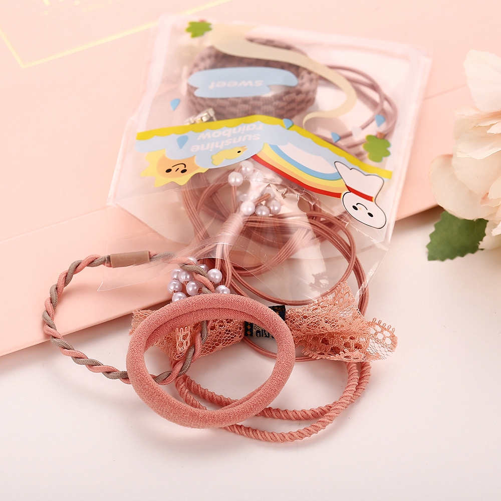 Set 8 dây buộc tóc trang trí hình hoa đính hạt ngọc trai thời trang giản dị cho nữ