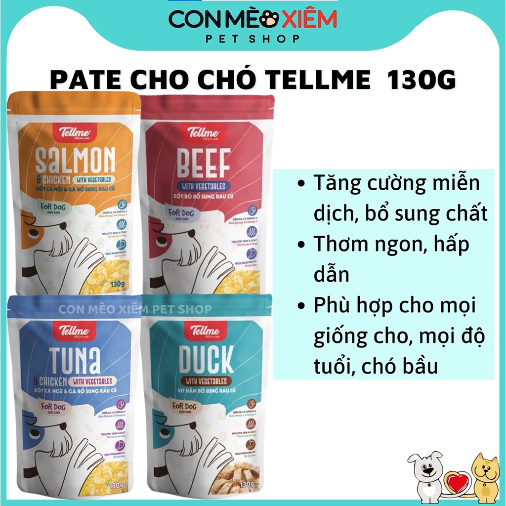 Pate cho chó Tellme xốt 130g, gan heo thức ăn tăng cân dinh dưỡng chó lớn nhỏ cún cưng Con Mèo Xiêm