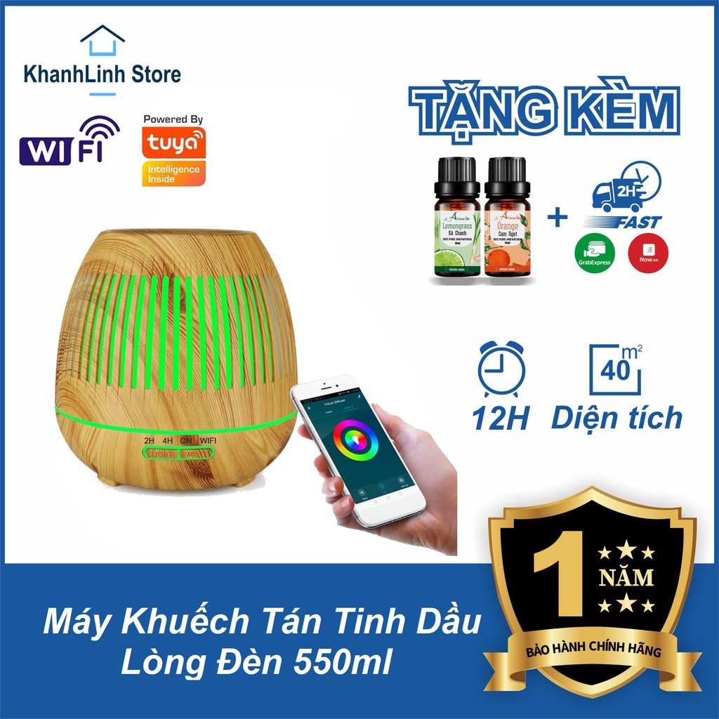 Máy Khuếch Tán Tinh Dầu Đèn Lồng Vân Gỗ | Có Remote Điều Khiển | Tặng Kèm 1 Lọ Tinh Dầu 10ml | Bảo Hành 6 Tháng