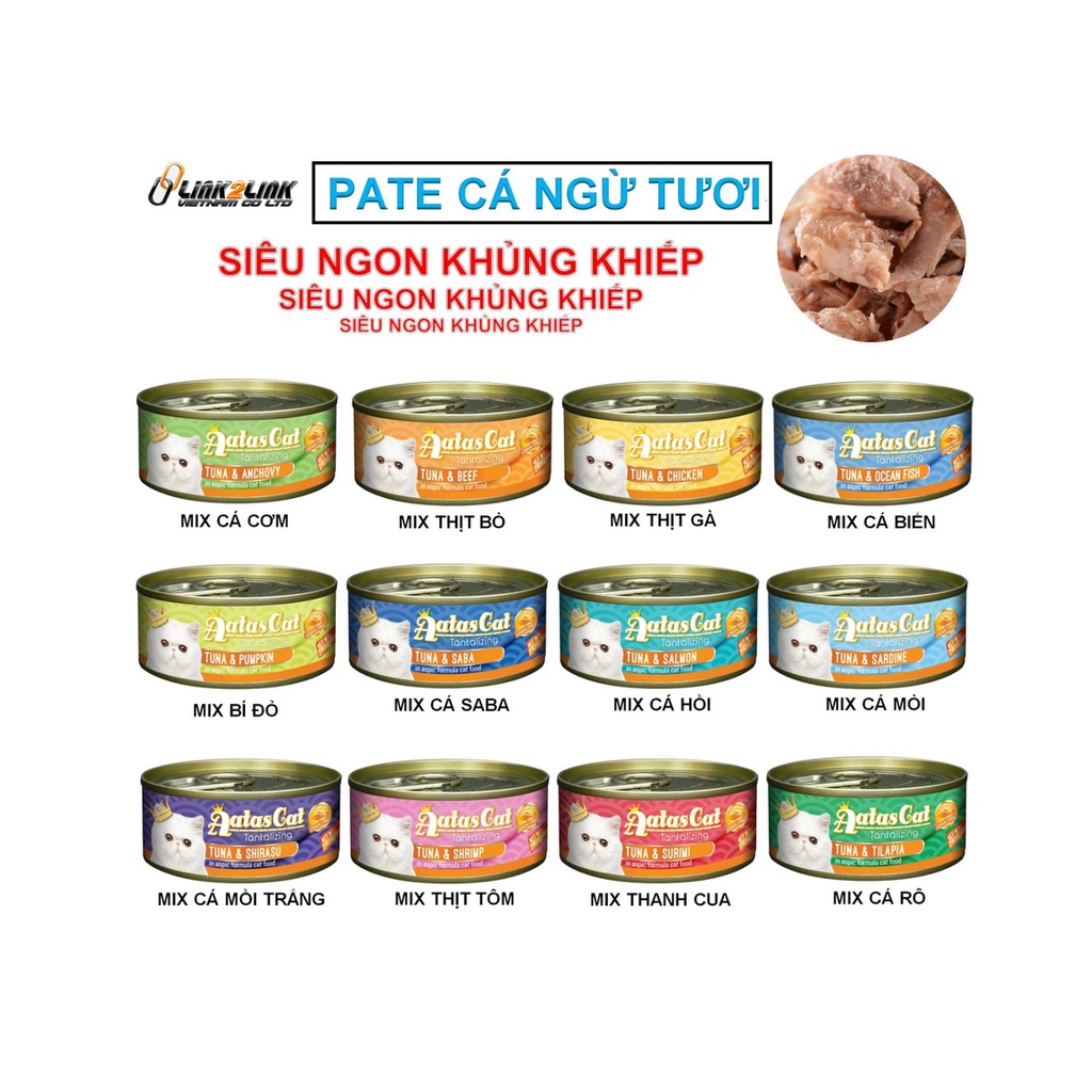 Pate lon cho mèo Aatas cá ngừ/gà mix vị - lon 80g