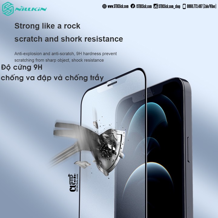 KÍNH CƯỜNG LỰC IPHONE 12 PRO MAX NILLKIN CHỐNG VÂN TAY FOGMIRROR 2.5D CHÍNH HÃNG