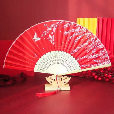 Quạt xếp cổ trang nan trúc dây tuyến cầm tay gập gọn phong cách cosplay cổ đại Trung Quốc nhiều mẫu SaLe