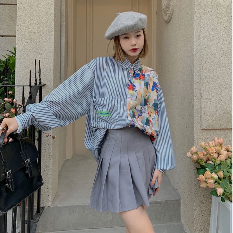 Áo Sơ Mi Nữ Dài Tay Cổ Bẻ Sọc Dọc Thời Trang Hàn