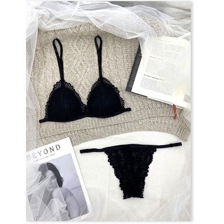 Bộ đồ lót ren đen dây♥️FREESHIP♥️ Ren cao cấp Sexy gợi cảm có dây ôm ngực nguyên set gồm áo lót + quần lót