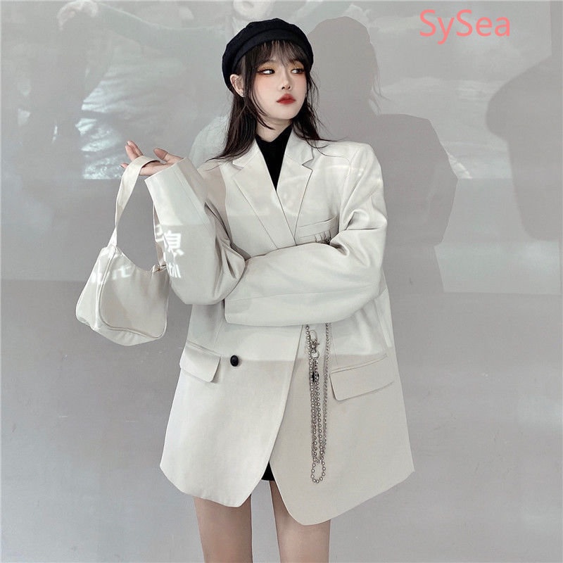 Áo Khoác Blazer Phối Dây Xích Thời Trang Mùa Thu Phong Cách Hàn Quốc Cho Nữ