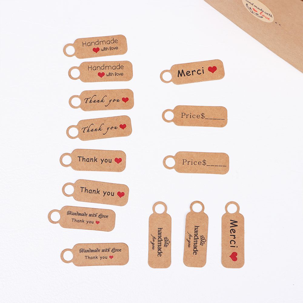 UUMIR Set 100 thẻ giấy 4.5*1.5cm in chữ Handmade with Love dành cho trang trí quà tặng