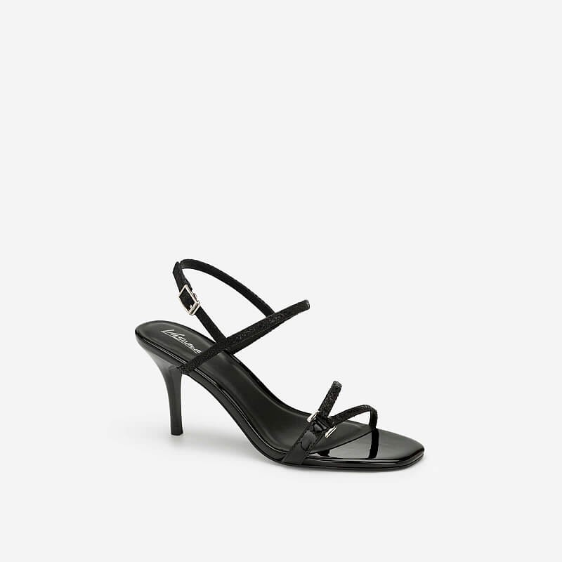 Vascara Giày Sandal Cao Gót Vân Da Rắn Metallic - Màu Đen