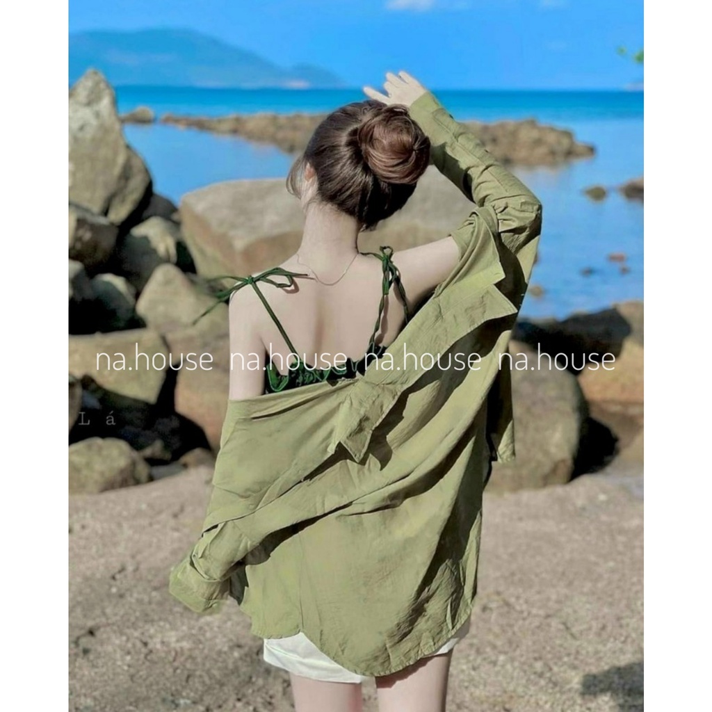 SET ĐI BIỂN ĐI CHƠI 3 MÓN NAHOUSE SET BỘ ĐÙI NỮ ÁO SƠ MI MIX QUẦN KÈM BRA XANH CÓ MÚT NGỰC THIẾT KẾ ĐẸP VÀ XINH XẮN