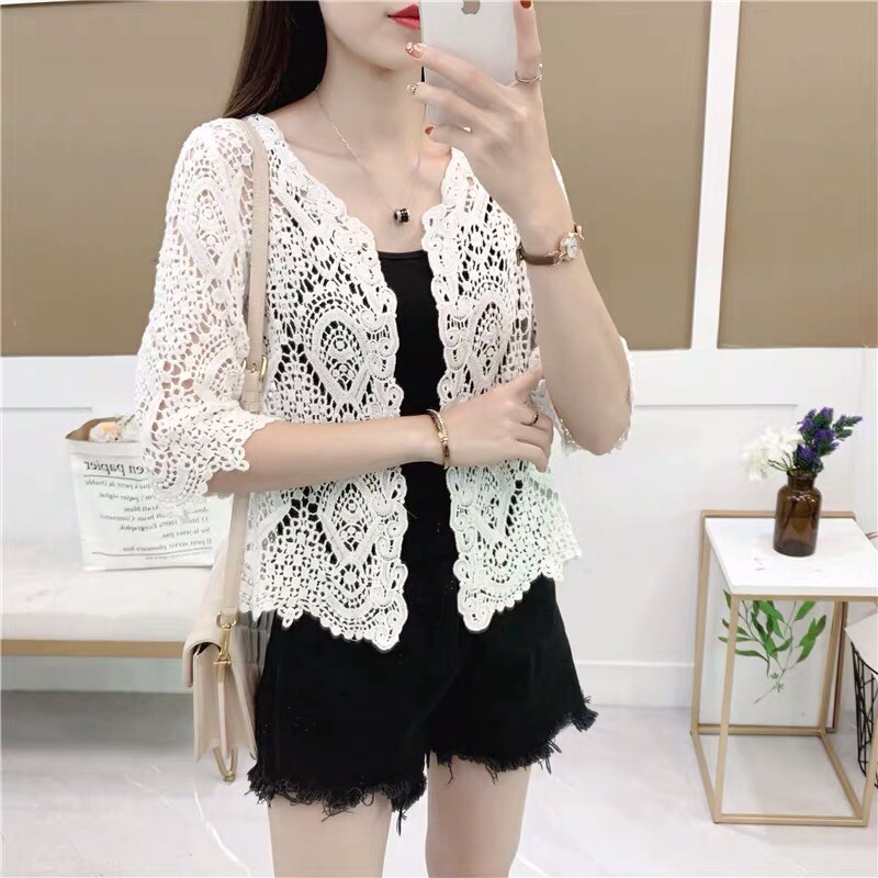 áo choàng ren biển hoạ tiết vỏ sò sang chảnh (681#)