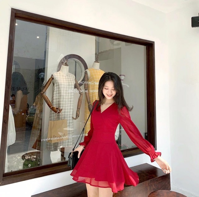 TILA DRESS đầm xoè tay dài cổ V 4 màu
