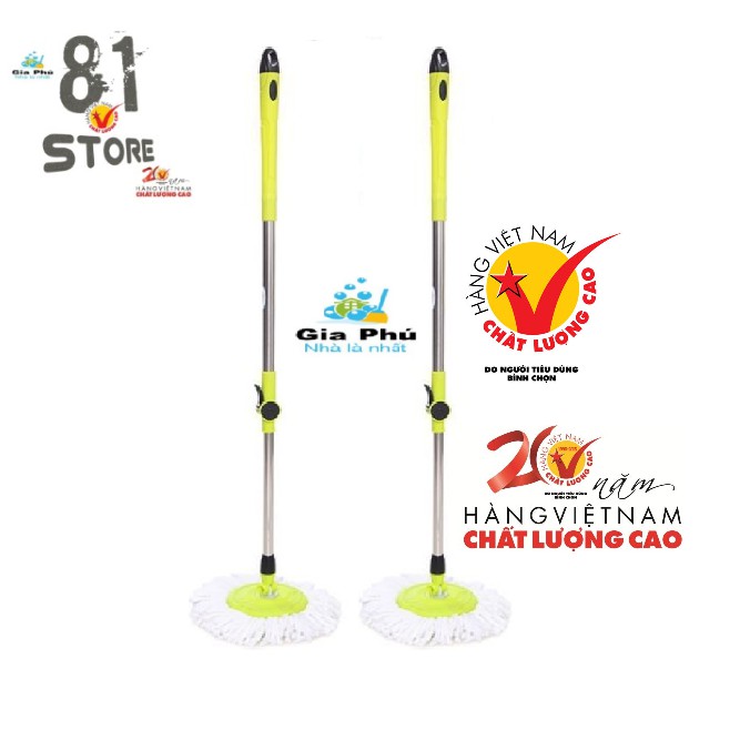 ( GIAO HÀNG HỎA TỐC ) Combo 2 cây lau nhà 360 độ thân inox lớn 22-25mm PP5 Gia Phú ( đã kèm bông lau )