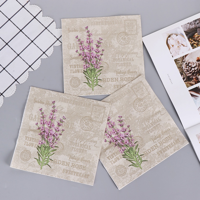 Bộ 20 Khăn Ăn In Họa Tiết Hoa Lavender Phong Cách Vintage Cho Tiệc Cưới