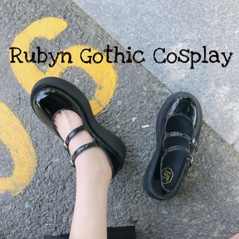 Giày Lolita Oxford 2 quai ngang cosplay nữ sinh Nhật Bản Vintage đế bánh mì ( BÓNG VÀ NHÁM )