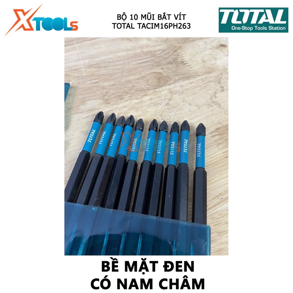 Bộ mũi bắt vít có từ TOTAL TACIM16PH263 | bộ 10 mũi siết vít PH2x150mm thép công nghiệp S2 [CHÍNH HÃNG] [XTOOLs]