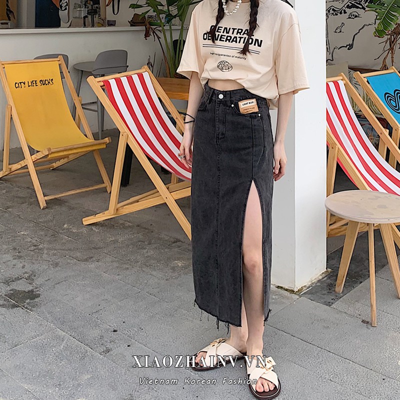 Chân chân váy jean Lưng Cao Xẻ Tà Quyến Rũ Cho Nữ | BigBuy360 - bigbuy360.vn