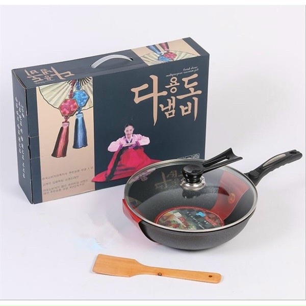 Chảo Chống Dính Siêu Bền Sâu Lòng Đá Coopia Hàn Quốc có nắp kính size 30cm/32cm (Tặng Thìa Gỗ )