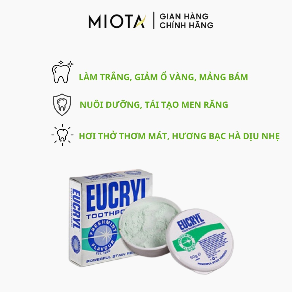 Combo Kem Đánh Răng và Bột Tẩy Trắng Răng hương Bạc Hà Anh Quốc Eucryl Freshmint