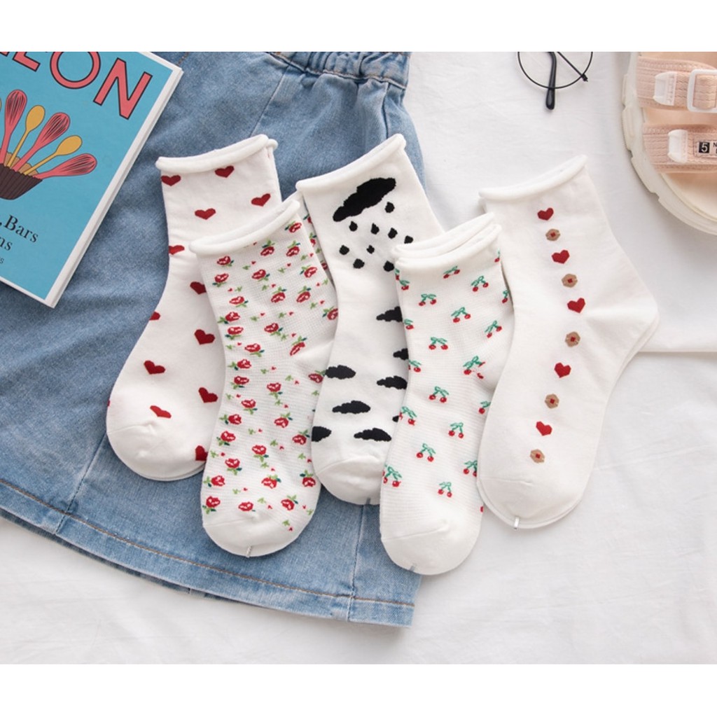 Tất xoắn viền họa tiết nhí