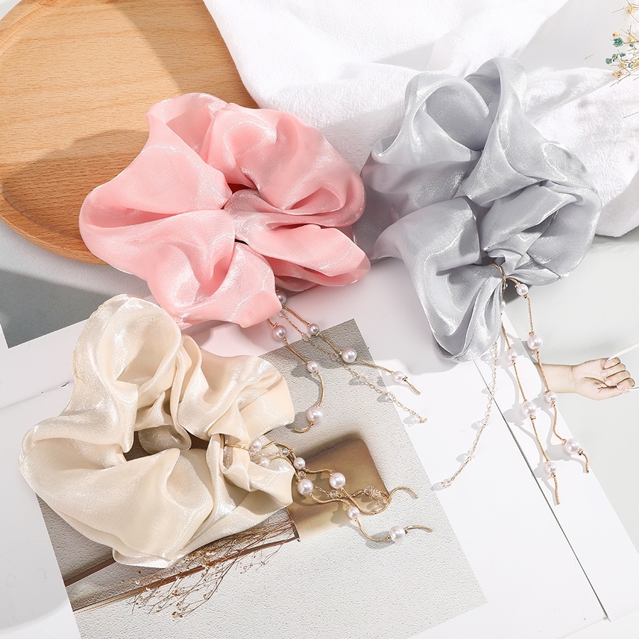 Dây buộc tóc lụa trang trí ngọc trai giả phong cách Hàn Quốc thanh lịch xinh xắn