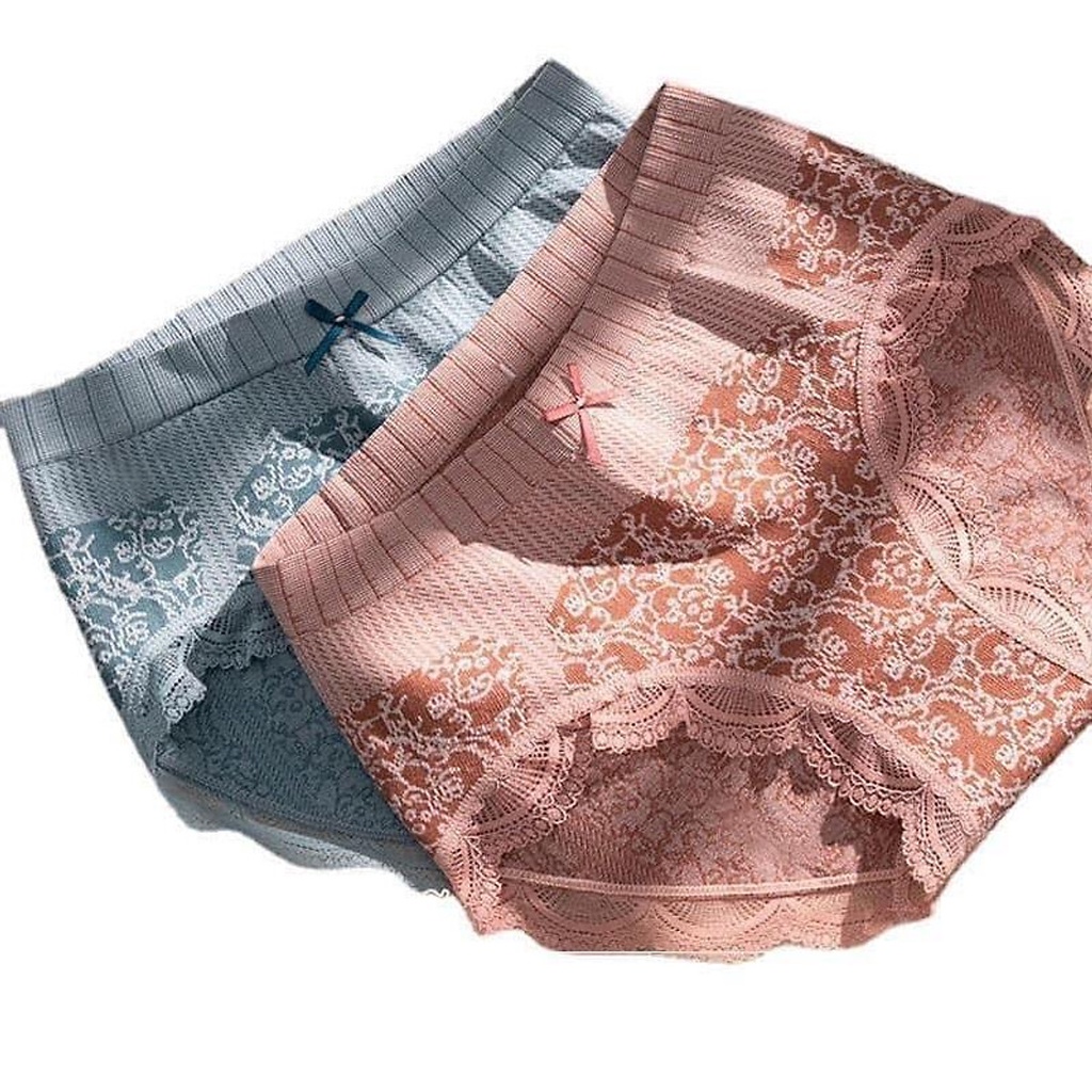 Quần Lót Nữ Cạp Cao Cotton Kháng Khuẩn Phối Ren Nâng Mông Tôn Dáng - Quần Chip Nữ Không Đường Viền QL06