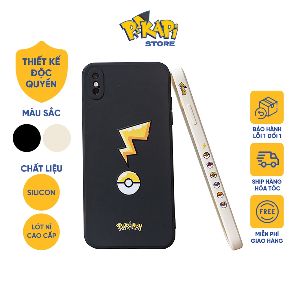 Ốp lưng iPhone Pokeball lót nỉ cao cấp chống sốc, case ốp ip chất liệu silicon xịn chống bẩn, PIKAPI Phụ Kiện Chính Hãng