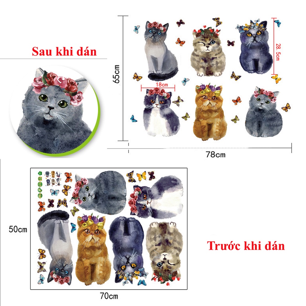 Decan dán tường, tranh dán tường hình chú mèo SK7128