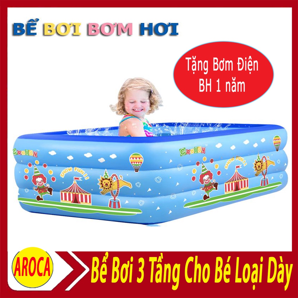 Bể bơi thành cao cho bé cao cấp hình chữ nhật đủ kích cỡ - Đáy 2 lớp chống trượt bền đẹp AROCA