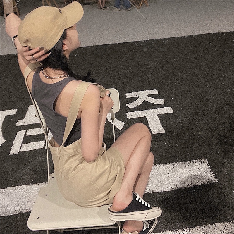 Quần Yếm denim Ngắn Ống Rộng Lưng Cao Thời Trang Mùa Hè Cho Nữ