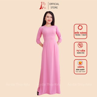 Áo dài trơn lụa Nhật cổ tròncổ tròn màu hồng phấn AK21