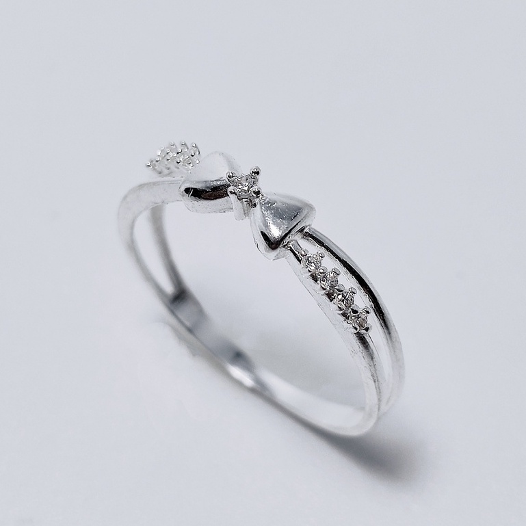 Nhẫn bạc 925 Nhẫn thiết kế mặt nơ sóng đôi tinh tế dễ thương