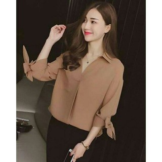 Áo Sơ Mi Nữ Gia Công Thắt Nơ Nữ Tính (2 màu lựa chọn)