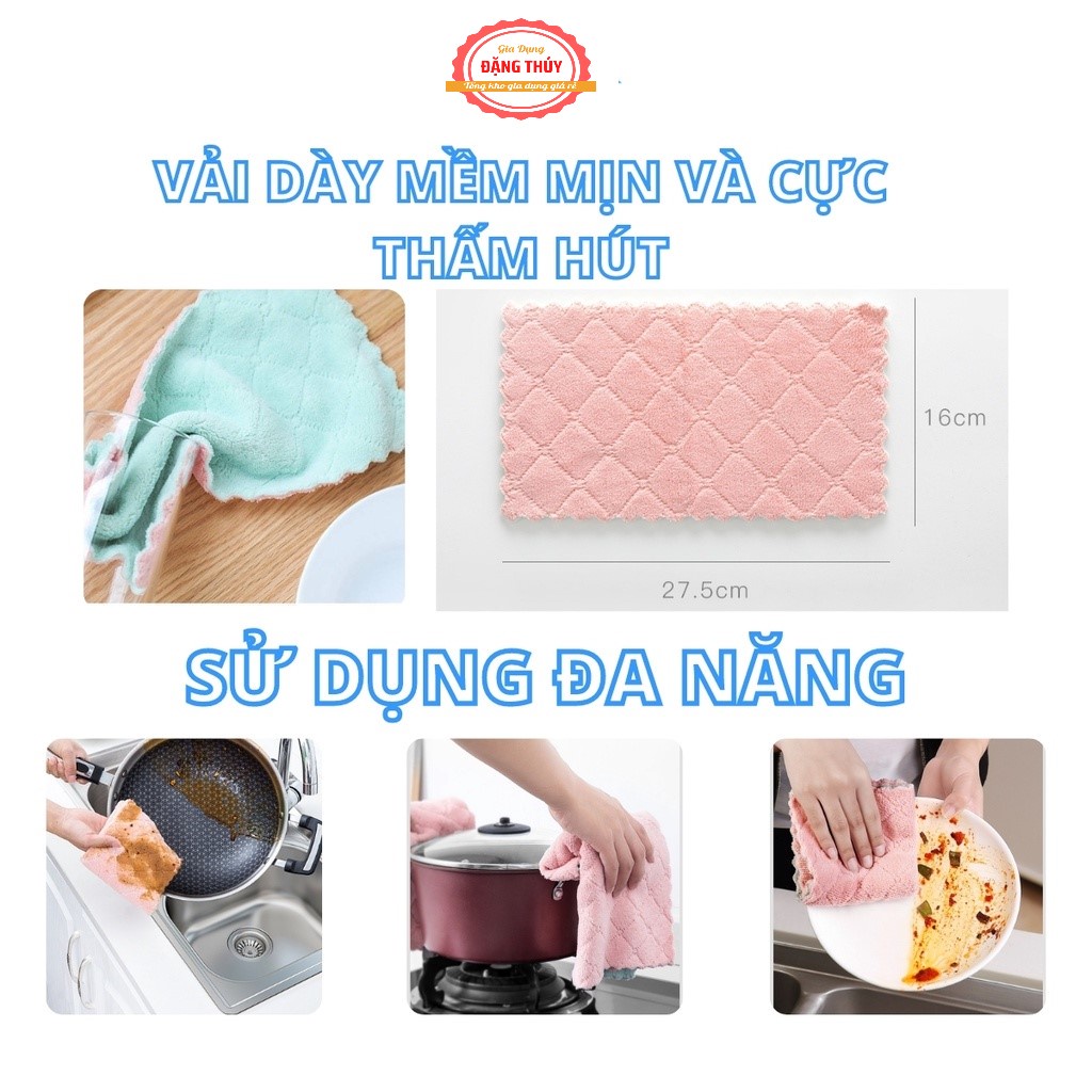 Khăn Lau nhà bếp Đa Năng, khăn Lau Hai Mặt Siêu Thấm Hút Vải Nhung San Hô Dày Mịn Có Nhiều Màu Sắc GDDT