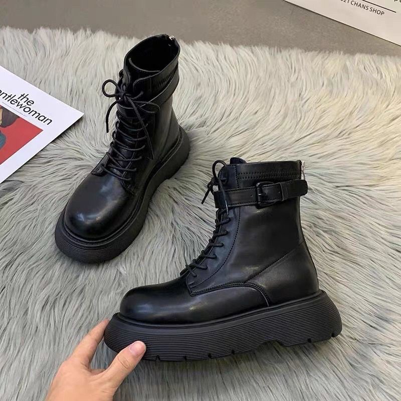 Giày Bốt Dây Buộc Đế Độn Khoá Kéo Sau Phong Cách | BigBuy360 - bigbuy360.vn