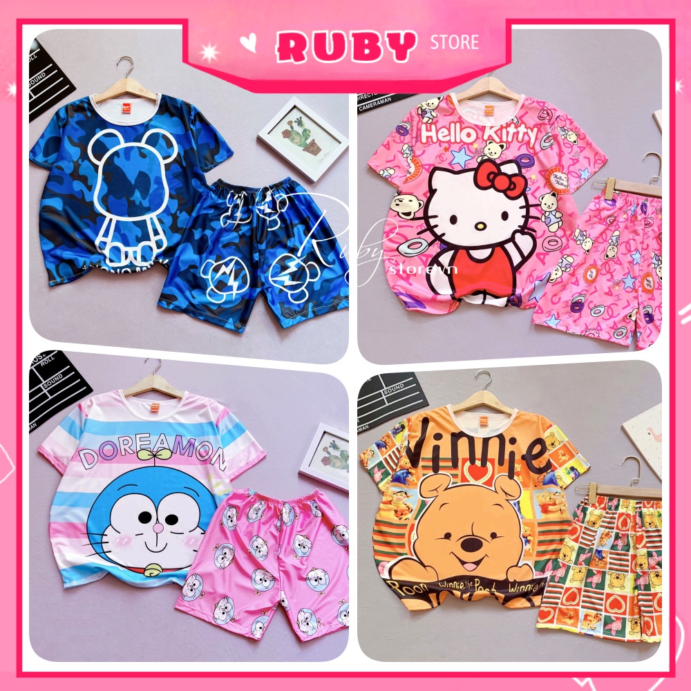 Đồ bộ thun mặc nhà size dưới 47kg chất vải mềm mịn mát in doremon kitty cọp hoạt hình dễ thương DBRBD Tổng hợp size m