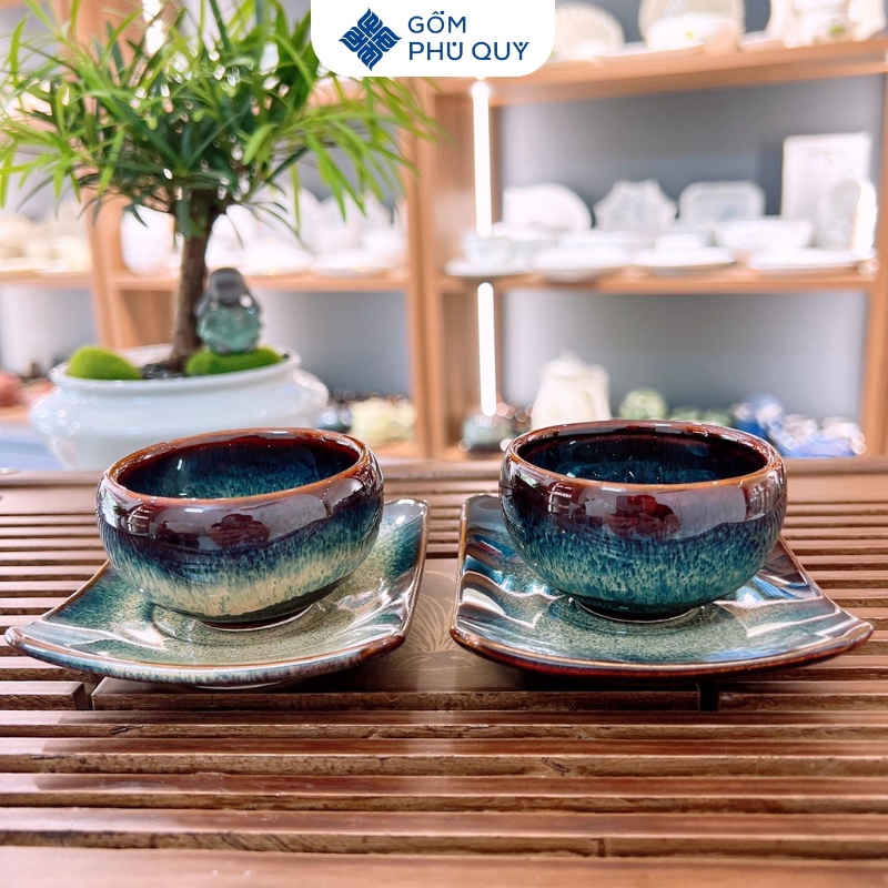 Bộ Ấm Trà - Ấm Chén Uống Trà Cao Cấp Chuông Quai Đơn Thiên Mục Gốm Sứ Bát Tràng Ttg03