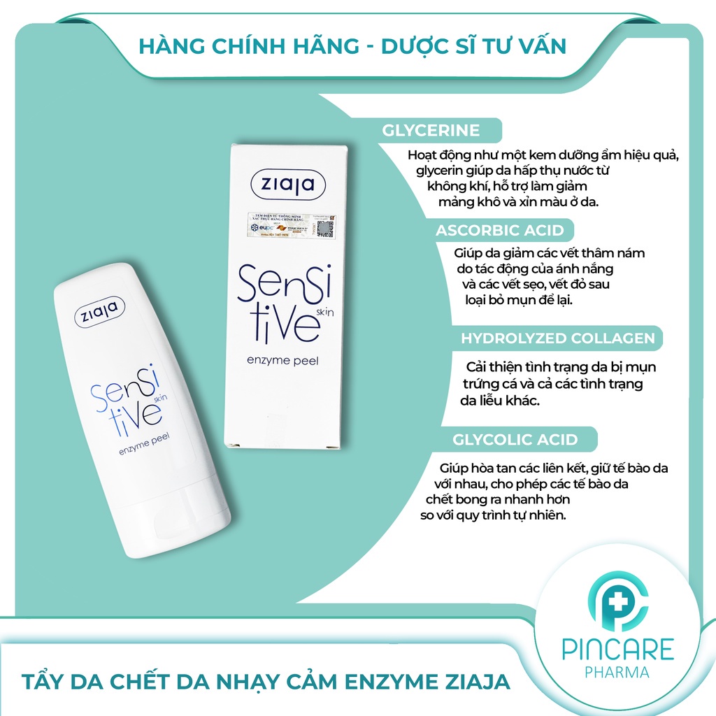 Tẩy Da Chết Ziaja Sensitive Skin Enzyme Peeling 60ml Cho Da Nhạy Cảm - Hàng chính hãng - Nhà Thuốc Pincare