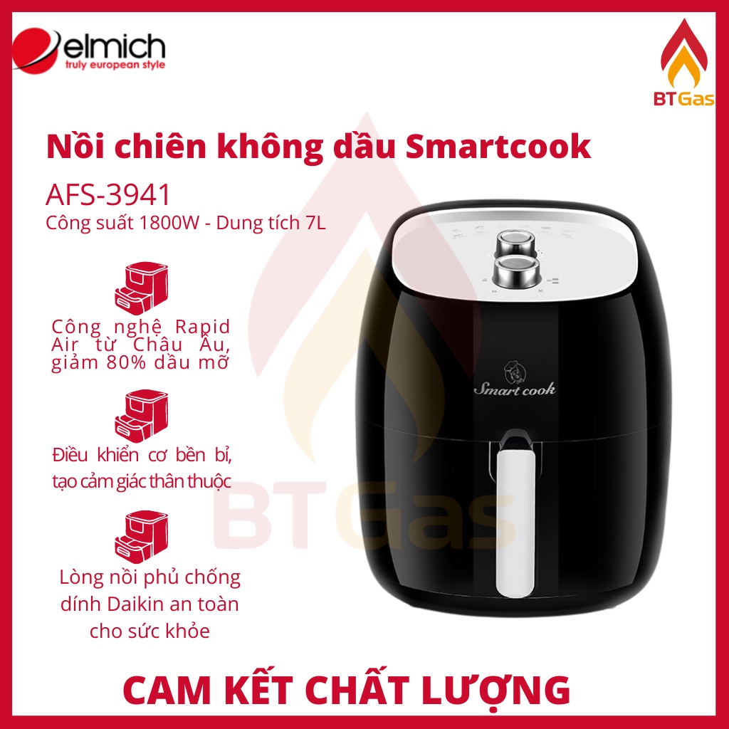 [Mã ELHADEV giảm 4% đơn 300K] Nồi chiên không dầu Smartcook, nồi chiên không dầu cơ dung tích 7 Lít Smartcook AFS-3941