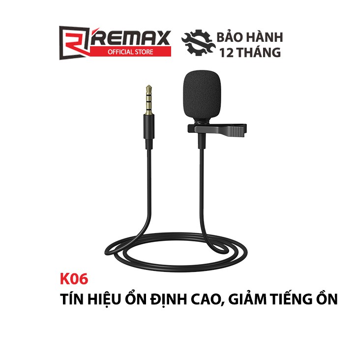 [Mã BMBAU50 giảm 7% đơn 99K] Micro kẹp áo thu âm - ghi âm cho điện thoại Remax K06 Jack 3.5mm giảm tiếng ồn