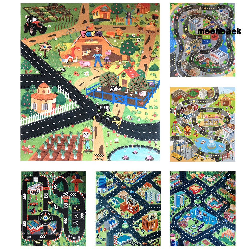 Thảm không dệt kích thước in hình thành phố cho bé 80x70cm
