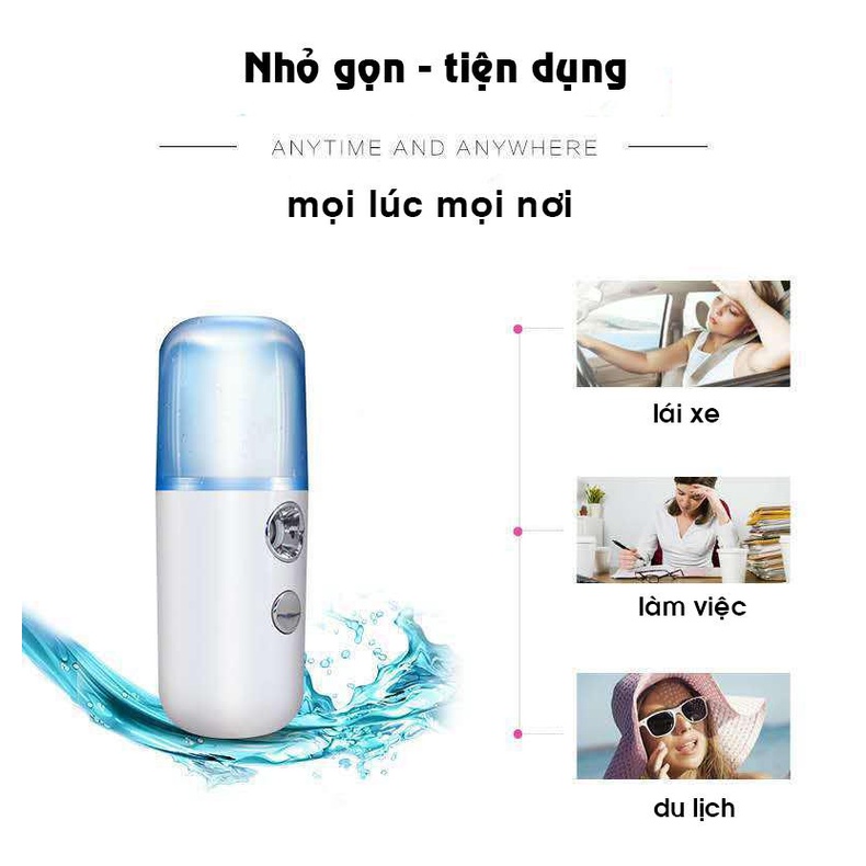 Máy xông mặt phun sương - xịt khoáng nano mini cầm tay kháng khuẩn giữ ẩm da tiện lợi Golmon