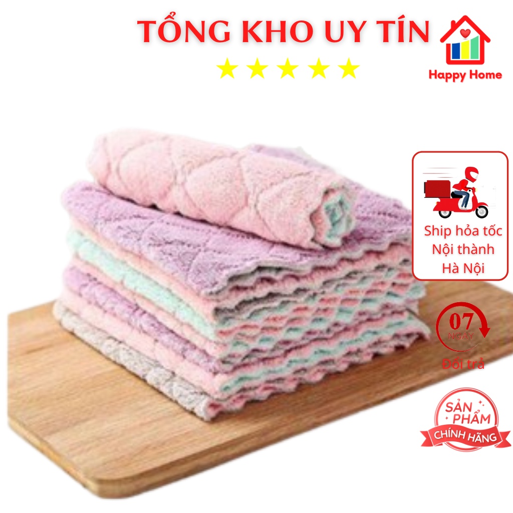 Khăn lau đa năng, lau bếp, bát đĩa, bàn ghế 2 mặt siêu mềm mịn, thấm hút tốt, kháng khuẩn Happy Home