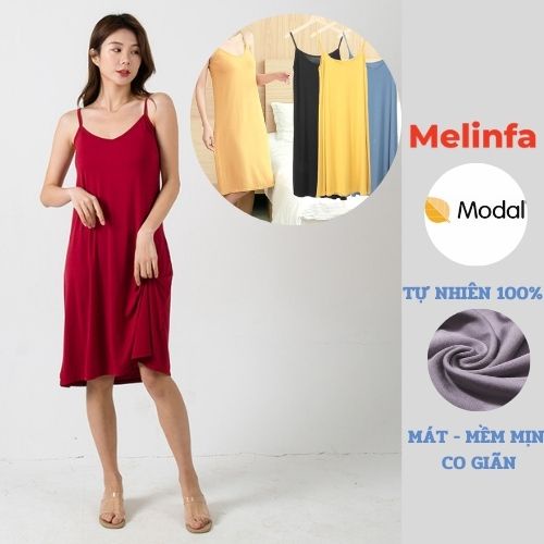Váy đầm ngủ hai dây, mặc nhà hàng ngày, vải Modal  tự nhiên mát lạnh co giãn, đầm 2 dây mặc mùa hè mã VAV0071