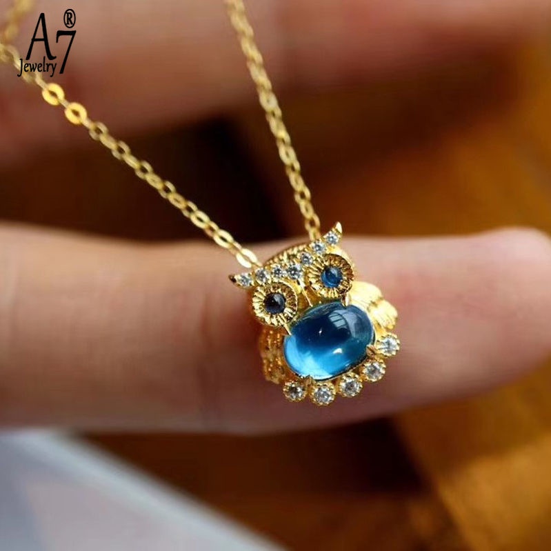 Vòng cổ Bạc Mặt Hình Cú Mèo Đính Đá Topaz Dễ Thương