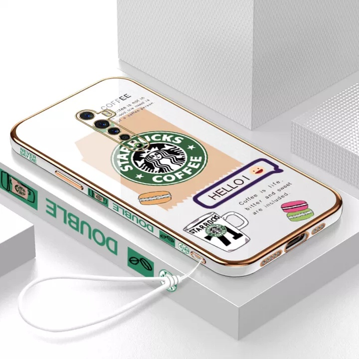 Ốp Điện Thoại Hình Vuông Mạ Chrome Họa Tiết Starbucks Cho Oppo Reno Reno2 RenoZ Reno3 Reno3po Reno2F